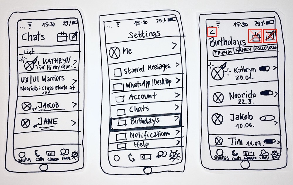 Paper Prototype Shows Feature Settings